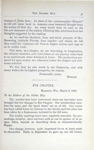 News-Letters: Eta Chapter, March 9, 1883 (image)